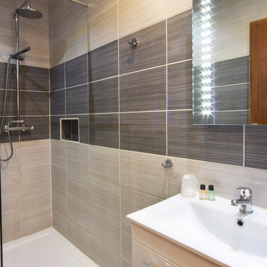 shower in a modern hotel bathroom